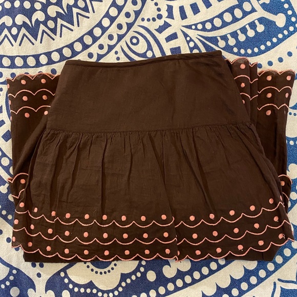 ANTHRO!💚👗ANTHROPOLOGIE IPSA BROWN A LINE SKIRT👗💚11/12 21” PINK EMBROIDERY - Picture 9 of 10